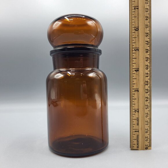Vintage Amber Brown Glass Apothecary Jar With Bubble Lid Made In Belgium - Picture 11 of 11